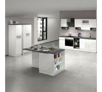 Dmora - Cuisine complète Bastien, Ensemble avec garde-manger, Meuble de kitchenette, Kit bloc avec îlot et porte-frigo, 100% Made in Italy, Blanc brillant et ardoise
