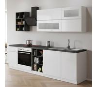 Dmora - Cuisine complète Ronald, Ensemble avec Garde-Manger, Meuble de kitchenette, Kit Bloc linéaire, 100% Made in Italy, 255x60h85 cm, Blanc Brillant et Ardoise