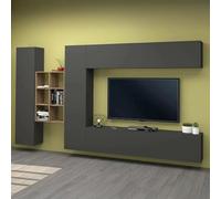 Dmora - Élément mural Danilo, meuble TV 4 portes, Meuble de salon polyvalent, 100% Made in Italy, 280x30h180 cm, Anthracite et Érable