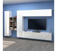 Dmora - Élément mural Danilo, meuble TV 4 portes, Meuble de salon polyvalent, 100% Made in Italy, 280x30h180 cm, Blanc brillant et érable
