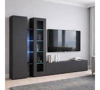 Dmora - Élément mural Dimitri, meuble TV 3 portes, meuble de salon polyvalent avec vitrine et lumière LED, 100% Made in Italy, 280x30h180 cm, Anthracite