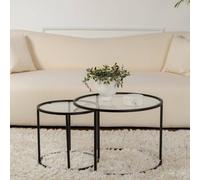 Dmora - Ensemble de 2 Tables Basses Abbadesse, Table Basse, Porte-revues pour canapé, Etagère de Salon, 60x60 h43 cm, Noir et Transparent