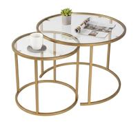 Dmora - Ensemble de 2 Tables Basses Abbadesse, Table Basse, Porte-revues pour canapé, Etagère de Salon, 60x60 h43 cm, Or et Transparent