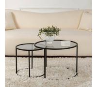 Dmora - Ensemble de 2 Tables Basses Abbadesse, Table Basse, Porte-revues pour canapé, Etagère de Salon, 60x60 h43 cm, Noir et Gris