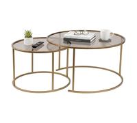 Dmora - Ensemble de 2 Tables Basses Ragalna, Table Basse, Porte-revues pour canapé, Etagère de Salon, 80x80 h43 cm, Or et Bronzo