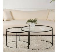 Dmora - Ensemble de 2 Tables Basses Ragalna, Table Basse, Porte-revues pour canapé, Etagère de Salon, 80x80 h43 cm, Noir et Transparent
