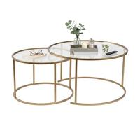 Dmora - Ensemble de 2 Tables Basses Ragalna, Table Basse, Porte-revues pour canapé, Etagère de Salon, 80x80 h43 cm, Or et Transparent