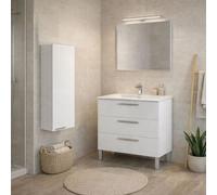 Dmora Ensemble de Meubles de Salle de Bain Avondale Blanc Brillant Miroir Inclus 3 tiroirs, Une étagère