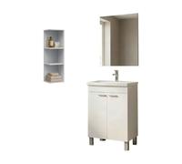 Dmora Ensemble de Meubles de Salle de Bain Coolidge Blanc Brillant Miroir Inclus 3 étagères, 2 Portes
