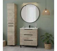 Dmora Ensemble de Meubles de Salle de Bain en Noyer Marron chêne, 3 tiroirs, 2 étagères, 2 Portes