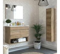 Dmora Ensemble de Meubles de Salle de Bain Fishtail Marron chêne Miroir Inclus 4 étagères, 4 Portes