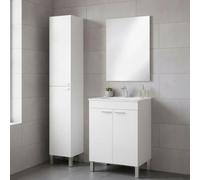 Dmora Ensemble de Meubles de Salle de Bain Fryeburg Blanc Brillant Miroir Inclus 2 étagères, 4 Portes