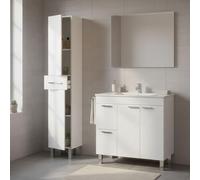 Dmora Ensemble de Meubles de Salle de Bain Libby Blanc Brillant Miroir Inclus 3 tiroirs, 3 étagères