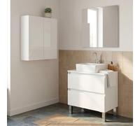 Dmora Ensemble de Meubles de Salle de Bain Payson, Blanc Brillant, 2 tiroirs, 2 étagères, 2 Portes