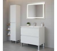 Dmora Ensemble de Meubles de Salle de Bain Scottsdal Blanc Brillant 2 tiroirs, 4 étagères, 2 Portes