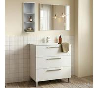 Dmora Ensemble de Meubles de Salle de Bain Somerton Blanc Brillant Miroir Inclus 3 tiroirs, 2 étagères