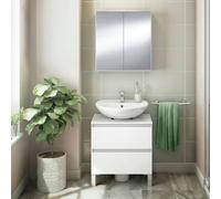 Dmora Ensemble de Meubles de Salle de Bain StJohns Blanc Brillant Miroir Inclus 2 tiroirs, 2 étagères