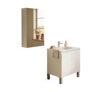 Dmora Ensemble de Meubles de Salle de Bain StJohns Blanc Brillant Miroir Inclus 3 étagères, 3 Portes