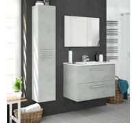 Dmora Ensemble de Meubles de Salle de Bain Williams Gris béton Miroir Inclus 2 tiroirs, 2 étagères