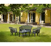 Dmora - Ensemble de salon d'extérieur Brescia, Composition de jardin avec 2 fauteuils, 1 banc et 1 table basse, Salon intérieur et extérieur, 100% Made in Italy, Anthracite
