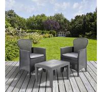 Dmora - Ensemble de salon d'extérieur Foggia, Composition de jardin avec 2 fauteuils et 1 table basse, Salon effet rotin avec coussins, 100% Made in Italy, Anthracite