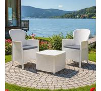 Dmora - Ensemble de salon d'extérieur Naples, Composition de jardin avec 2 fauteuils et 1 table de rangement, Salon effet rotin, 100% Made in Italy, Blanc