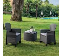 Dmora - Ensemble de salon d'extérieur Naples, Composition de jardin avec 2 fauteuils et 1 table de rangement, Salon effet rotin, 100% Made in Italy, Anthracite