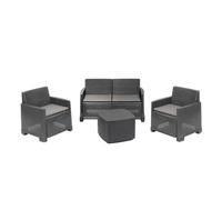 Dmora - Ensemble de Salon d'extérieur Peschici, Composition de Jardin avec 2 fauteuils, 1 canapé et 1 Table de Rangement, Effet rotin avec Coussins, 100% Made in Italy, Anthracite