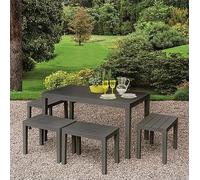 Dmora - Ensemble de salon d'extérieur Sanremo, Composition de jardin avec 1 table rectangulaire et 4 bancs, Salon intérieur et extérieur de Pic Nic, 100% Made in Italy, Anthracite