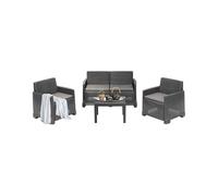 Dmora - Ensemble de Salon d'extérieur Vieste, Composition de Jardin avec 2 fauteuils, 1 canapé et 1 Table Basse, Effet rotin avec Coussins, 100% Made in Italy, Anthracite