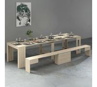 Dmora - Ensemble Table et chaises Crispin, Composition Polyvalente, Ensemble avec Console et 1 Banc Extensible, 100% Made in Italy, 66x25h45 cm, Olmo