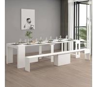 Dmora - Ensemble table et chaises Crispin, Composition polyvalente, Ensemble avec console et 1 banc extensible, 100% Made in Italy, 66x25h45 cm, Blanc brillant