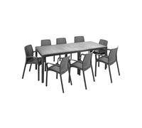 Dmora - Ensemble Table et chaises Moie, Salon d'intérieur, Table rectangulaire Extensible avec 8 chaises avec accoudoirs, fabriqué en Italie, Anthracite