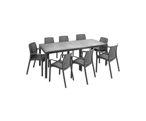 Dmora - Ensemble Table et chaises Moie, Salon d'intérieur, Table rectangulaire Extensible avec 8 chaises avec accoudoirs, fabriqué en Italie, Anthracite