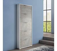 Dmora - Étagère à chaussures Margherita, meuble d'entrée polyvalent avec 5 portes pliantes, meuble à chaussures moderne, 100% Made in Italy, 67x18h184 cm, Ciment et Blanc