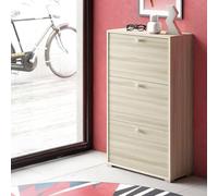 Dmora - Étagère à chaussures Peonia, Meuble d'entrée polyvalent avec 3 portes pliantes, Meuble à chaussures double profondeur, 100% Made in Italy, 67x28h112 cm, Olmo