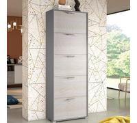 Dmora - Étagère à chaussures Surfinia, Meuble d'entrée polyvalent avec 5 portes pliantes, Meuble à chaussures double profondeur, 100% Made in Italy, 67x28h183 cm, Mélèze