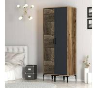 Dmora - Garde-Robe 2 Portes Algol, Meubles de Chambre, Penderie de Plain-Pied, Placard à vêtements, 80x201h48 cm, Noyer et Anthracite
