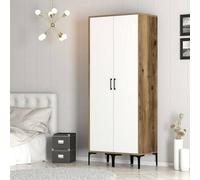 Dmora - Garde-Robe 2 Portes Alkaid, Meubles de Chambre, Penderie de Plain-Pied, Placard à vêtements, 80x201h48 cm, Blanc et Noyer
