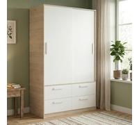 Dmora - Garde-Robe 2 Portes Barzena, Meubles de Chambre, Penderie de Plain-Pied, Placard à vêtements, 120x60 h204 cm, Blanc et Chêne Clair
