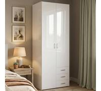Dmora - Garde-Robe 2 Portes Emilie, Meubles de Chambre, Penderie de Plain-Pied, Placard à vêtements, 78x50 h200 cm, Blanc
