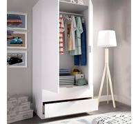 Dmora - Garde-Robe 2 Portes Pisanino, Cintre pour Chambre à Coucher, Armoire Polyvalente 2 tiroirs, 81x52h184 cm, Blanc
