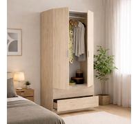 Dmora - Garde-Robe 2 Portes Pisanino, Cintre pour Chambre, Armoire Polyvalente 2 tiroirs, 81x52h184 cm, Chêne