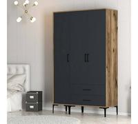 Dmora - Garde-robe 3 portes Albireo, Meubles de chambre, Penderie de plain-pied, Placard à vêtements, 120x201h48 cm, Noyer et Anthracite