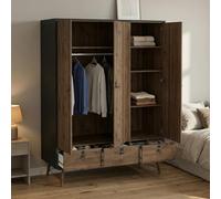 Dmora - Garde-Robe 3 Portes Augustine, Meubles de Chambre, Penderie de Plain-Pied, Placard à vêtements, 150x60 h200 cm, Noir et Noyer