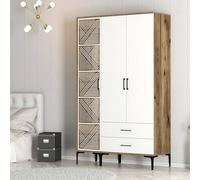 Dmora - Garde-Robe 3 Portes Avior, Meubles de Chambre, Penderie de Plain-Pied, Placard à vêtements, 120x48h201 cm, Noyer et Blanc