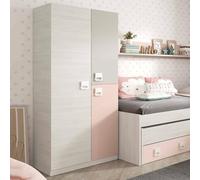Dmora - Garde-robe 3 portes Manchester, Armoire pour chambre, Armoire 3 étagères avec tringle à vêtements, 90x52h200 cm, Gris et Rose