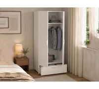 Dmora Garde-robe à 2 portes en vachette 52 x 180 h cm, blanc, porte-manteau 2 étagères, armoire chambre à coucher un tiroir, fabriquée en Italie