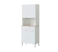 Dmora - Grande armoire polyvalente Chandler, Armoire auxiliaire de cuisine, Buffet avec 4 portes et 1 tiroir, Armoire ouverte, 72x40h186 cm, Blanc et Chêne