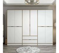 Dmora - Grande Garde-Robe Alrai, Meubles de Chambre, Penderie de Plain-Pied, Placard à vêtements, 277x52 h208 cm, Blanc et Or